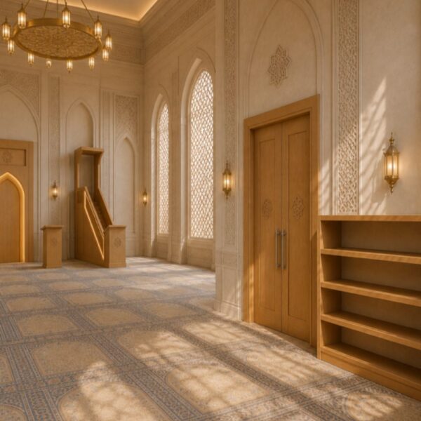 Ahşap Cami İç Mekan Seti – Minber, Mihrap ve Kapı Tasarımı