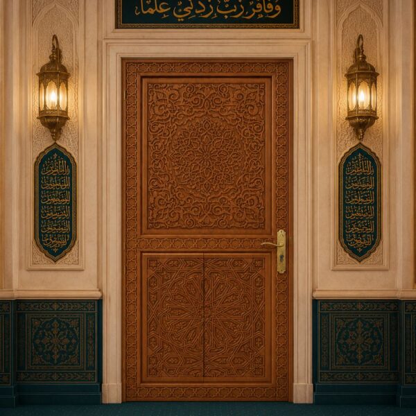 Single-leaf Walnut Wood Mosque Door with Floral Motif