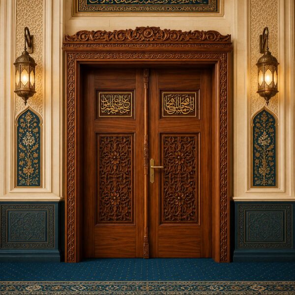 Walnut Wood Double-Winged Mosque Door with Calligraphy
