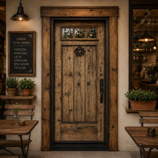 Rustic Wooden Cafe Entrance Door