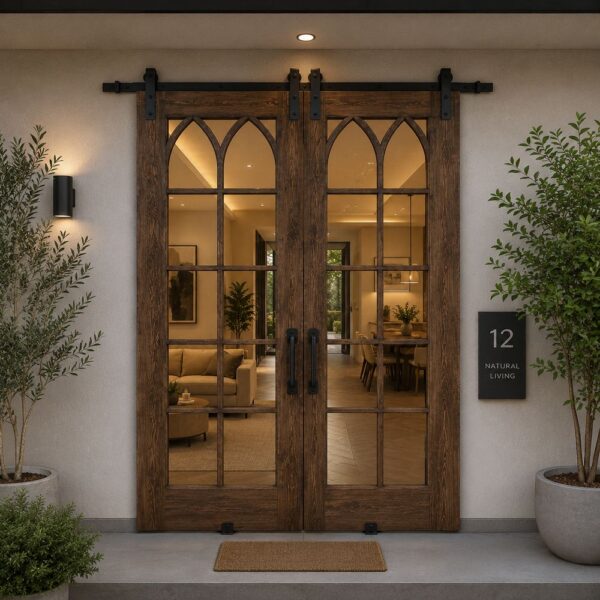 Gothic Arch Wooden Sliding Glass Door