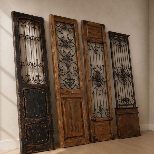 Rustic Wooden Door Panels with Wrought Iron