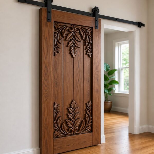 Floral Carved Wooden Sliding Door