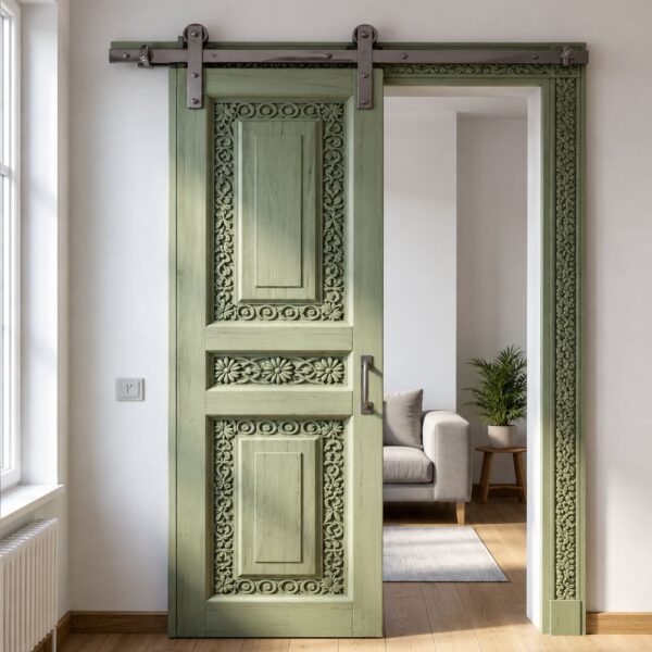 Decorative Wooden Sliding Door with Floral Border