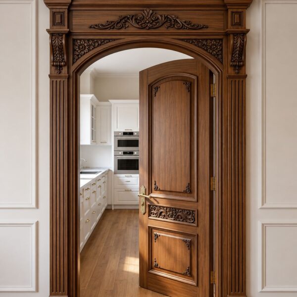 Decorative Walnut Arch Interior Door with Frame