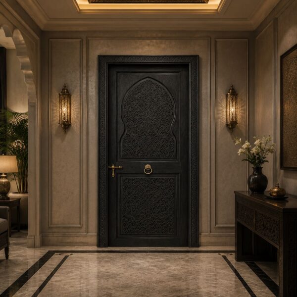 Black Walnut Wooden Single Door with Arch Pattern
