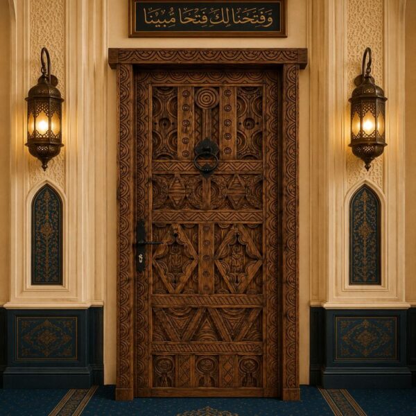 Authentic Carved Walnut Wood Single Leaf Mosque Door