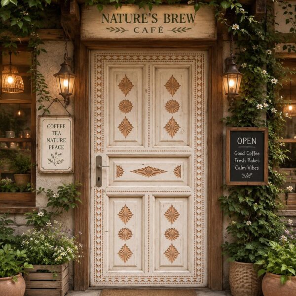 Rustic White Wooden Entrance Door