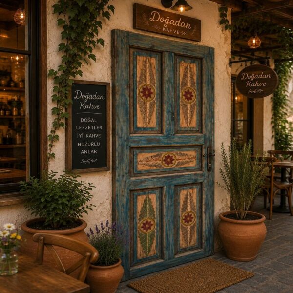 Hand-Painted Turquoise Rustic Wooden Door