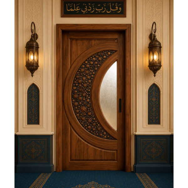 Crescent Glass Detail Walnut Wooden Single Door