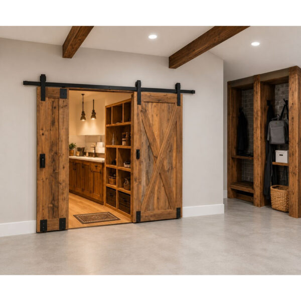 Rustic Asymmetric Double Sliding Barn Door