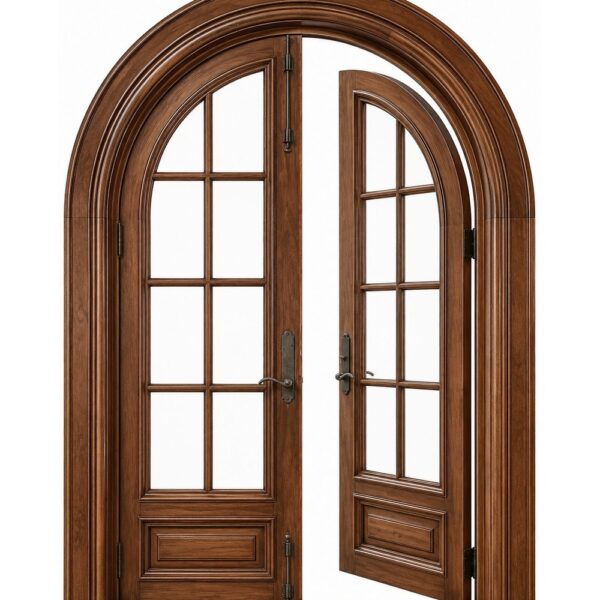 Classic Arched Walnut Glass Double Door
