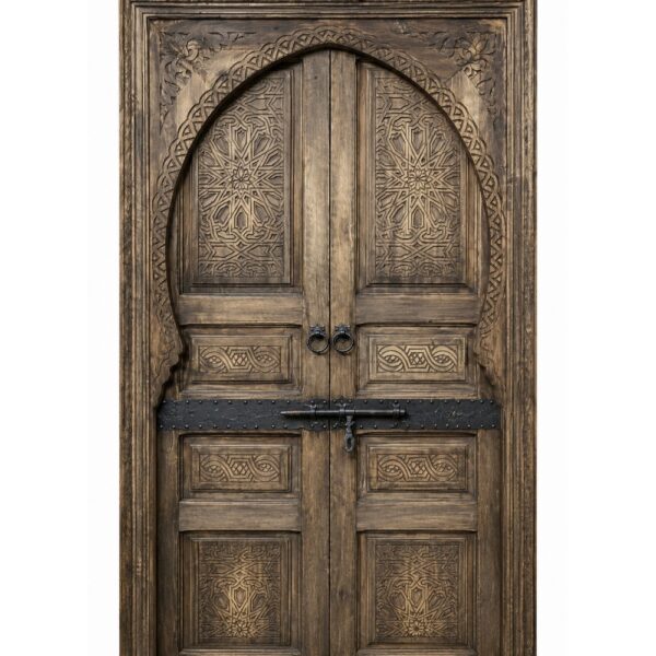 Rustic Arched Walnut Wooden Double Door