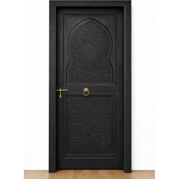 Black Walnut Wooden Single Door with Arch Pattern