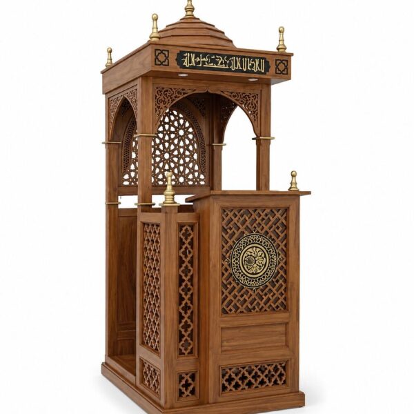 Premium Wooden Mosque Minbar with Dome Canopy