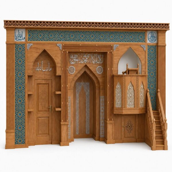 Turquoise Tile Wooden Mosque Mihrab and Minbar Set