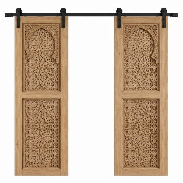Islamic Pattern Walnut Wooden Double Sliding Door