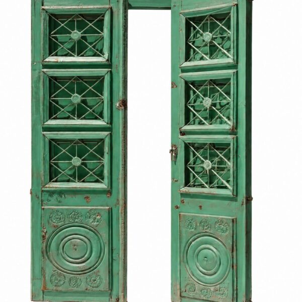 Antique Green Distressed Walnut Wooden Double Door