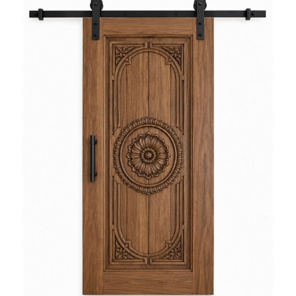 Floral Medallion Walnut Wooden Sliding Door