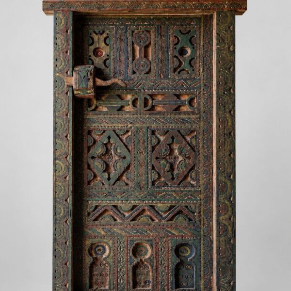 Anatolian Motif Colorful Walnut Wood Single Leaf Door