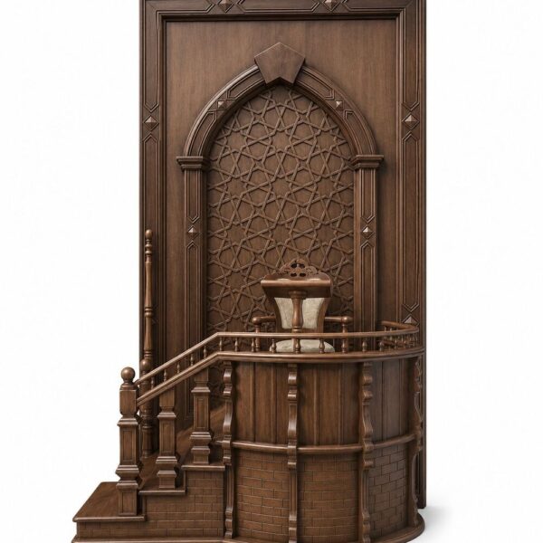 Gothic Style Wooden Mosque Minbar and Mihrab Set
