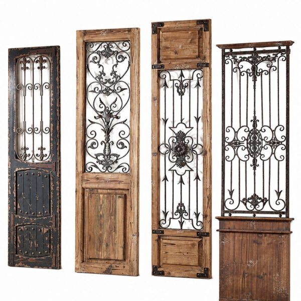 Rustic Wooden Door Panels with Wrought Iron