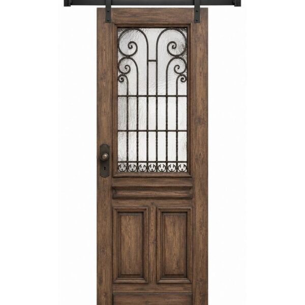 Rustic Glazed Wooden Cafe Entrance Door