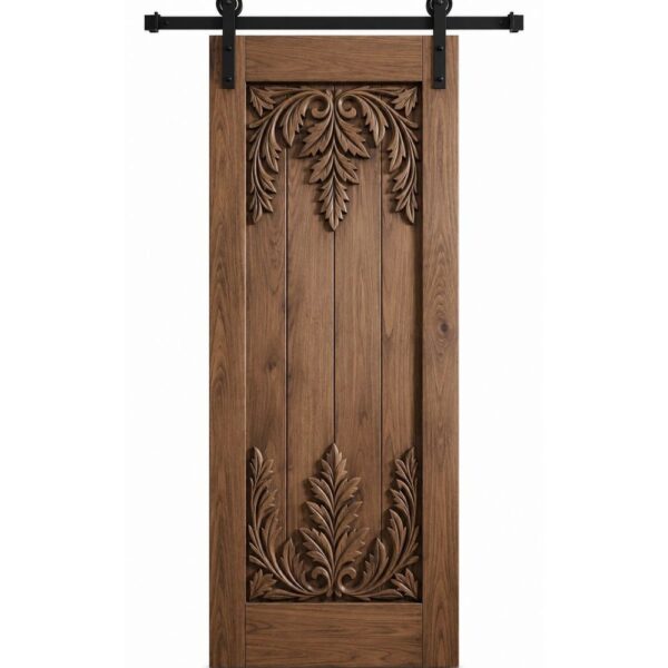 Floral Carved Wooden Sliding Door