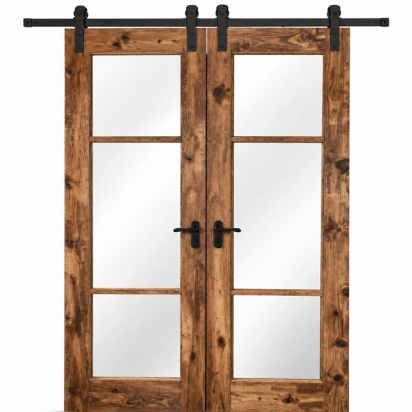 Double Glass Wooden Sliding Barn Door System