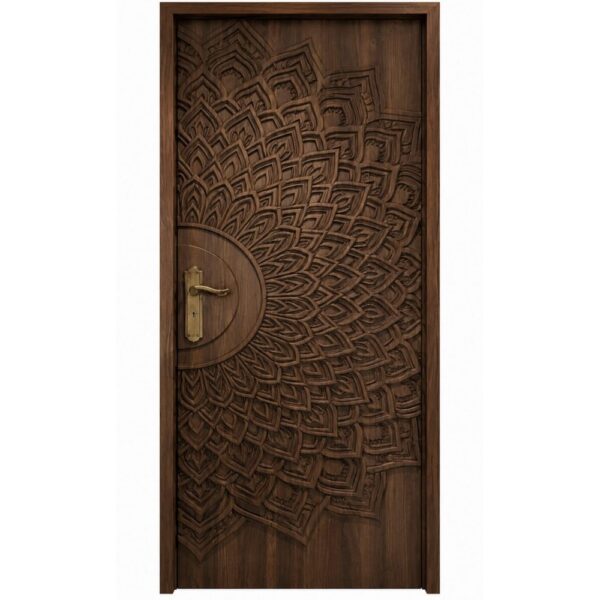 Embossed Mandala Pattern Walnut Wooden Single Door