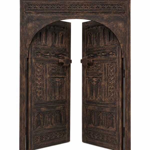 Hand-Carved Dark Walnut Wooden Double Door