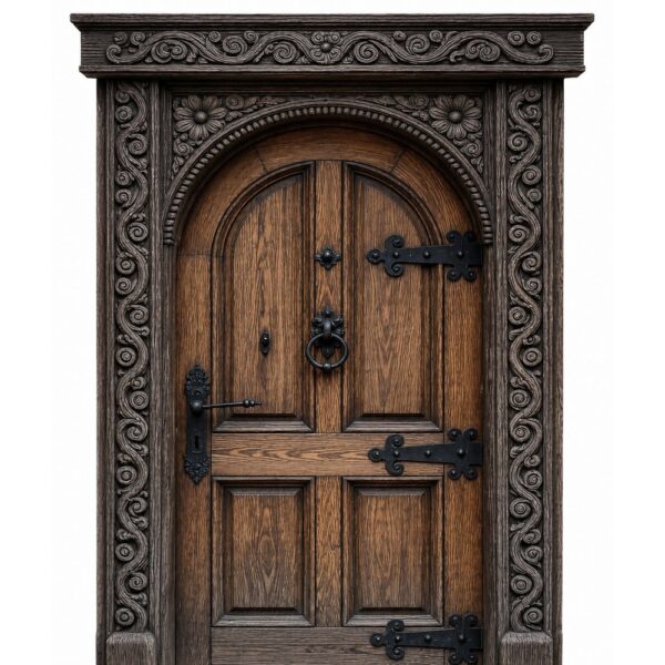 Rustic Arched Walnut Wooden Single Garden Gate