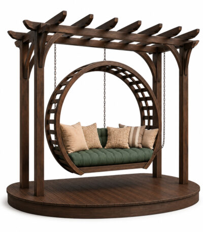 Yuvarlak Ahşap Pergola Salıncak