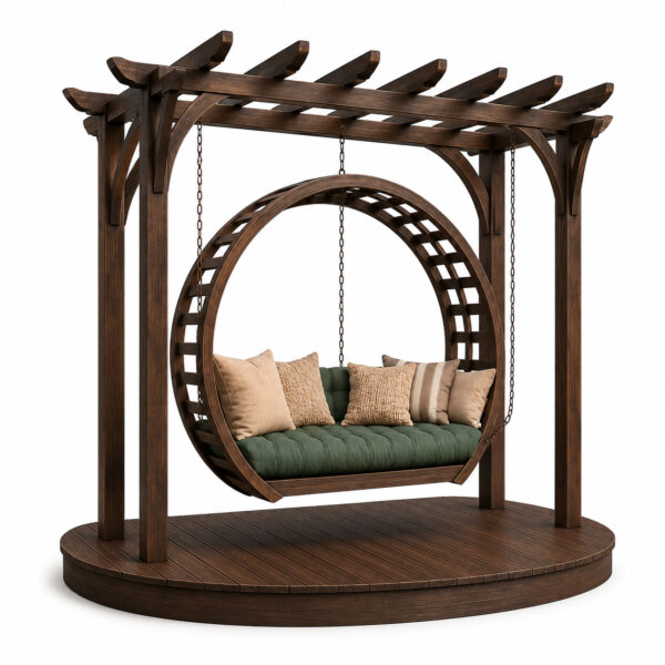 Yuvarlak Ahşap Pergola Salıncak