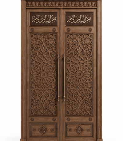Çift Kanatlı Modern Ahşap Cami Kapısı – 150 cm