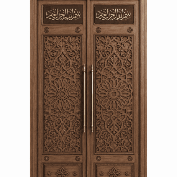Çift Kanatlı Modern Ahşap Cami Kapısı – 150 cm