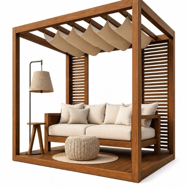 Modern Ahşap Pergola Oturma Alanı – Model KM-0024