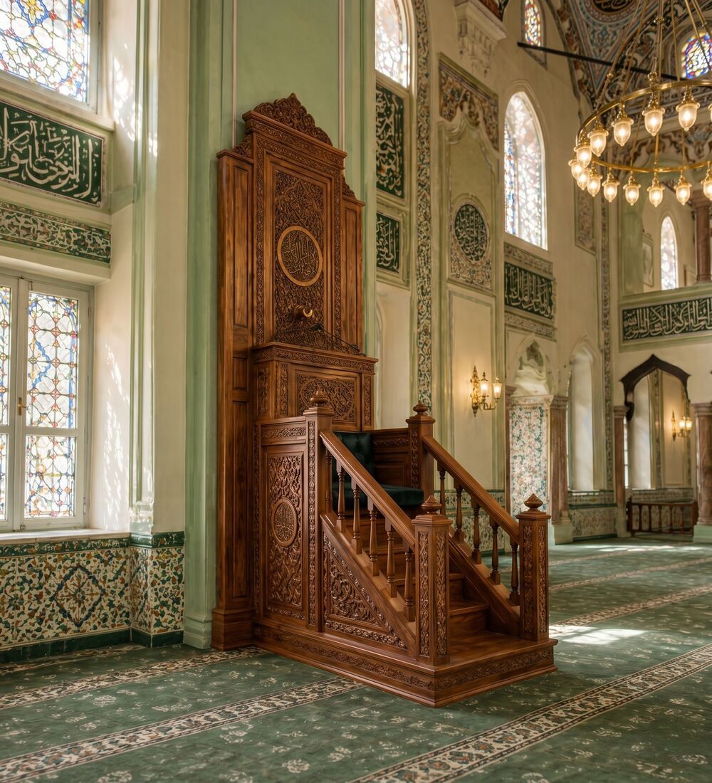 El Oyması Ahşap Cami Minberi – İslami Motifli Lüks Cami Minberi El Oyması Ahşap Cami Minberi – İslami Motifli Lüks Cami Minberi