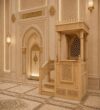 Açık Meşe Renkli İşlemeli Ahşap Cami Minberi