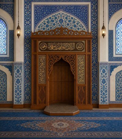 Altın Hatlı Klasik Ahşap Cami Mihrabı