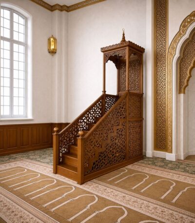 Ahşap Cami Minberi – El Oyması İslami Motifli Cami Minberi