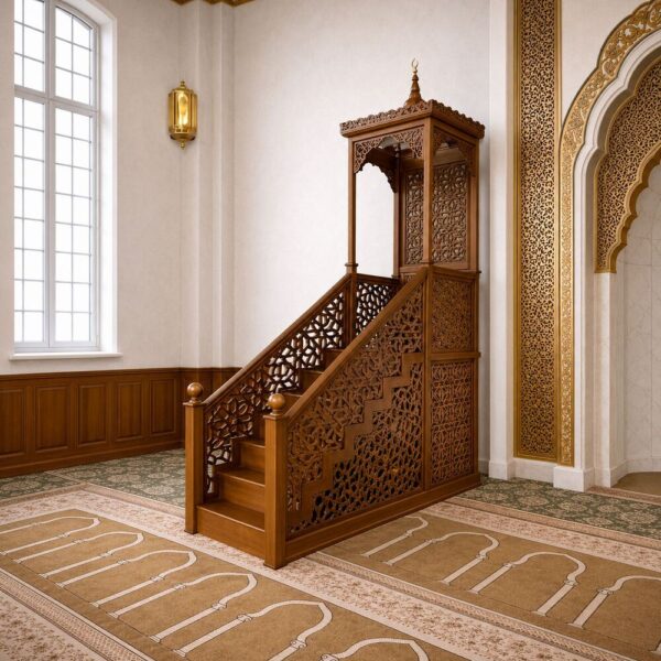 Ahşap Cami Minberi – El Oyması İslami Motifli Cami Minberi