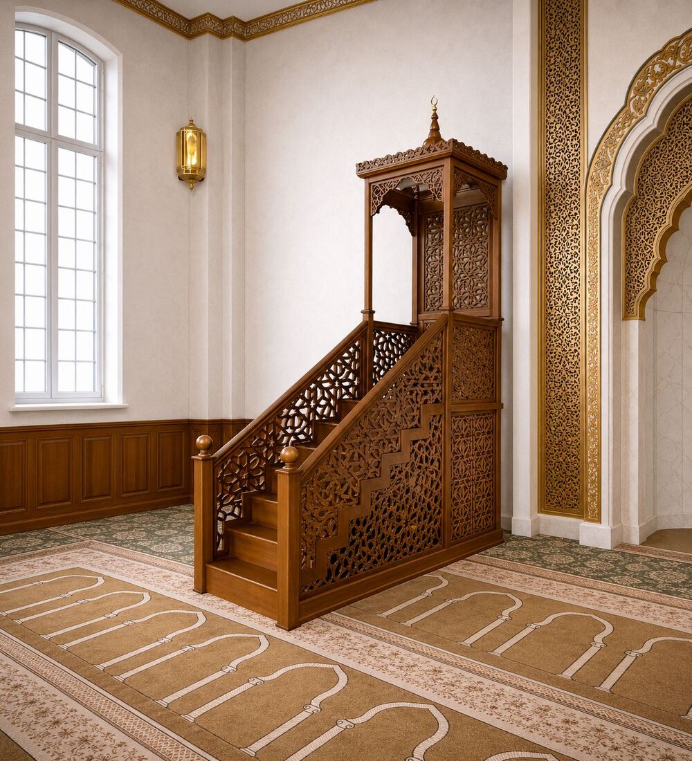 Ahşap Cami Minberi – El Oyması İslami Motifli Cami Minberi Ahşap Cami Minberi – El Oyması İslami Motifli Cami Minberi