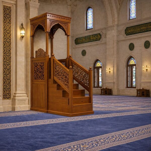 El İşçiliği Ahşap Cami Minberi – Oyma Motifli Geleneksel Cami