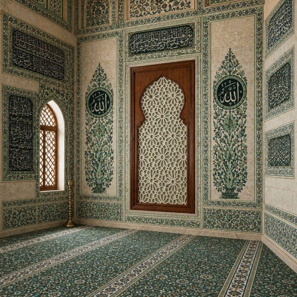 Ahşap İslami Desenli Duvar Paneli – Dekoratif Oymalı Duvar Süsü