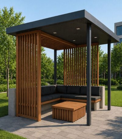 Modern Ahşap Pergola Oturma Alanı – Model KM-0025
