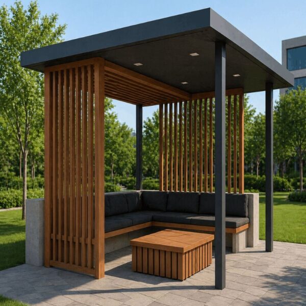 Modern Ahşap Pergola Oturma Alanı – Model KM-0025