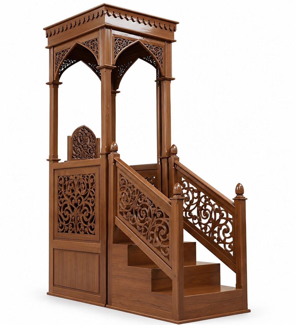 Üst Örtülü İşlemeli Ahşap Cami Minberi Üst Örtülü İşlemeli Ahşap Cami Minberi