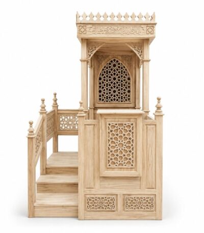 Açık Meşe Renkli İşlemeli Ahşap Cami Minberi