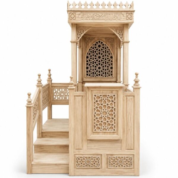 Açık Meşe Renkli İşlemeli Ahşap Cami Minberi